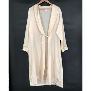 Oscar De La Renta Women's Pink Label Satin Robe XL Cream Lace Accent Sleepwear